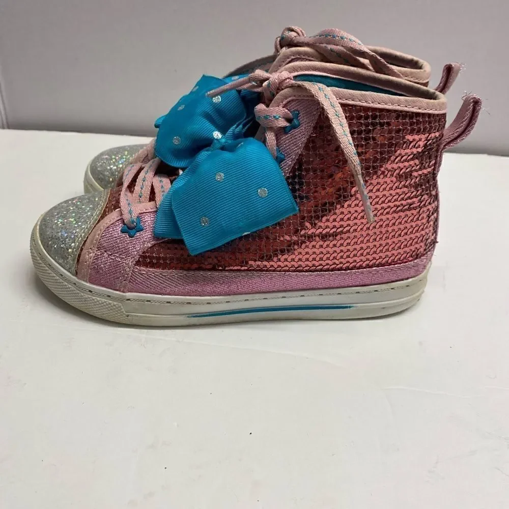 Girls JoJo Siwa pink high top sequin sparkly blue bow sneakers
